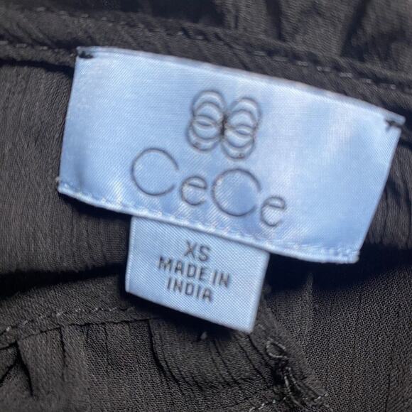 5/$25 CeCe Ruffle Sheer Lined Button Up Black Dressy Blouse Top Size XS - Picture 6 of 7